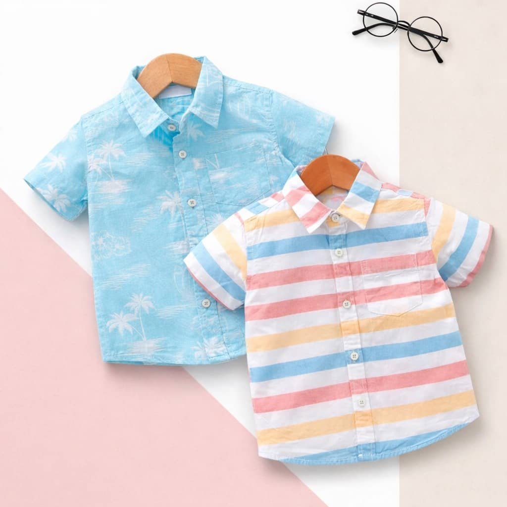 Pack of 2 Baby Boys Cotton Blend Half Sleeves Shirt ( Multicolor 1 ) - Image 3