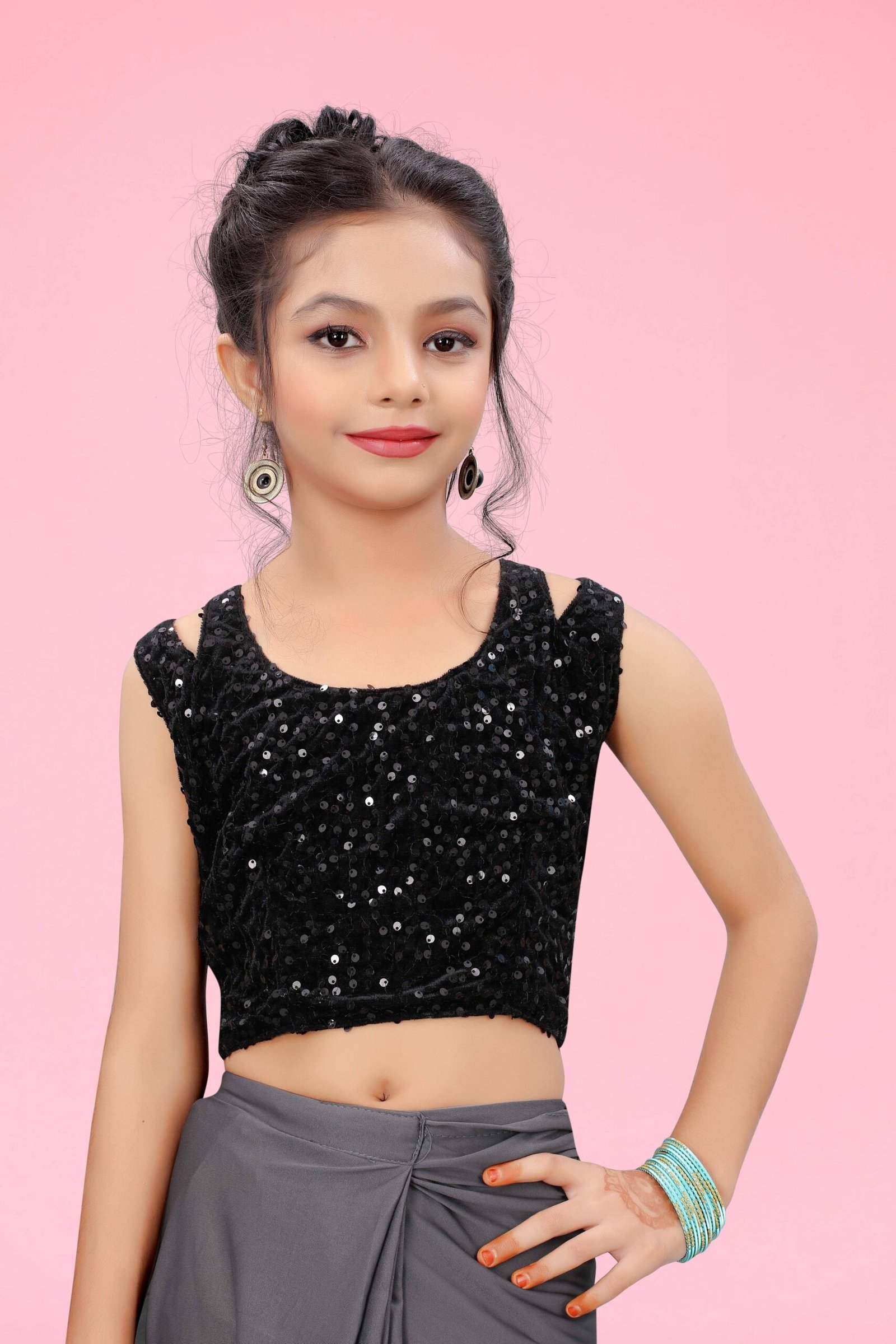 Lycra Ready To Wear Saree For Girls ( Grey , Pack of 1 ) - Image 4