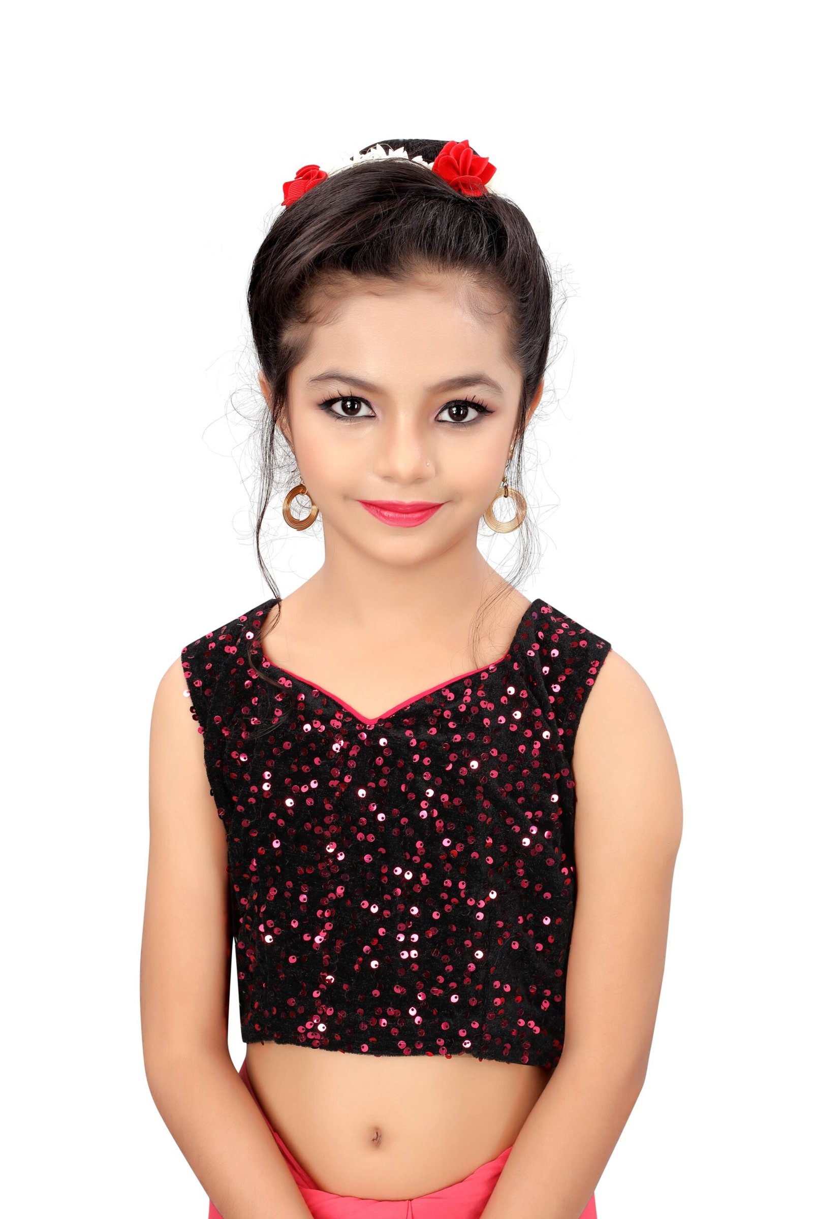 Lycra Ready To Wear Saree For Girls ( Orange , Pack of 1 ) - Image 4