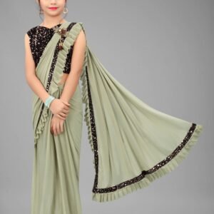 Lycra Ready To Wear Saree For Girls ( Pistachio , Pack of 1 )