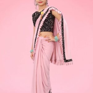 Lycra Ready To Wear Saree For Girls ( Fluorescent Pink , Pack of 1 )