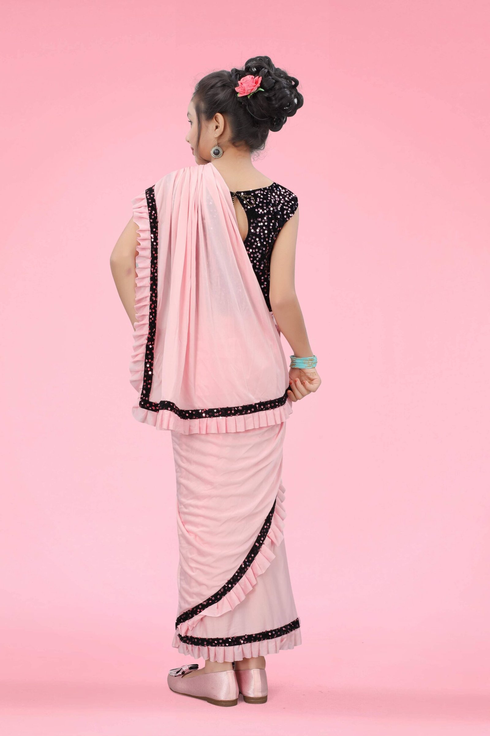 Lycra Ready To Wear Saree For Girls ( Light Pink , Pack of 1 ) - Image 2