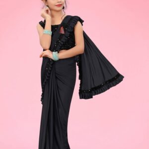 Lycra Ready To Wear Saree For Girls ( Black , Pack of 1 )