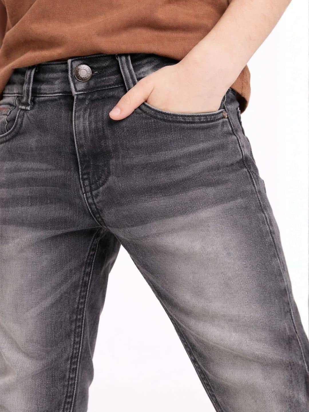 Zab Boys Regular Straight Fit Low Rise Charcoal Gry Jeans Pant Pack of 1 - Image 3