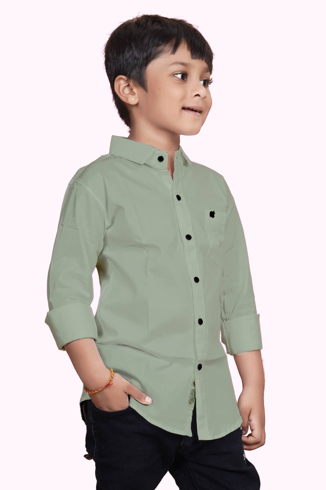 Pack of 1 Boys 100% Cotton Full Sleeves Shirt ( Light Green ) - Image 2