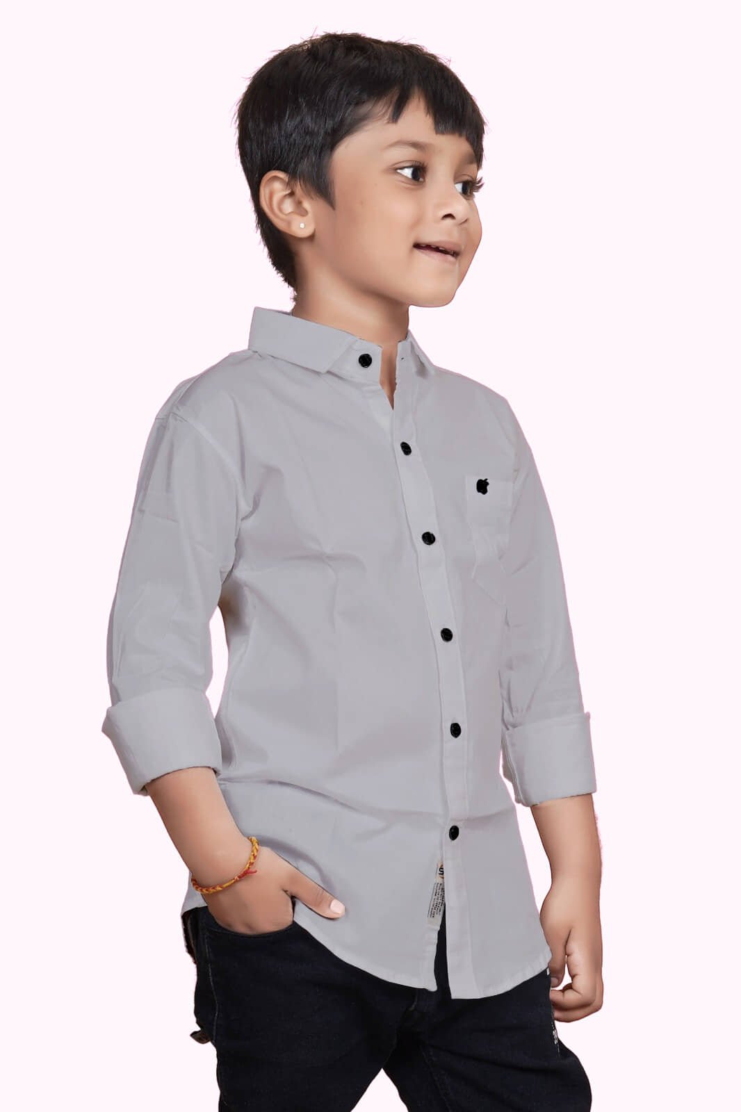 Pack of 1 Boys 100% Cotton Full Sleeves Shirt ( Grey ) - Image 3