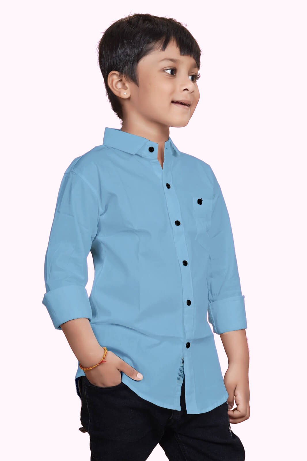Pack of 1 Boys 100% Cotton Full Sleeves Shirt ( Light Blue ) - Image 3