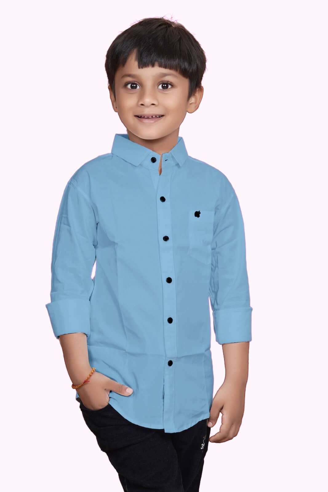 Pack of 1 Boys 100% Cotton Full Sleeves Shirt ( Light Blue ) - Image 4