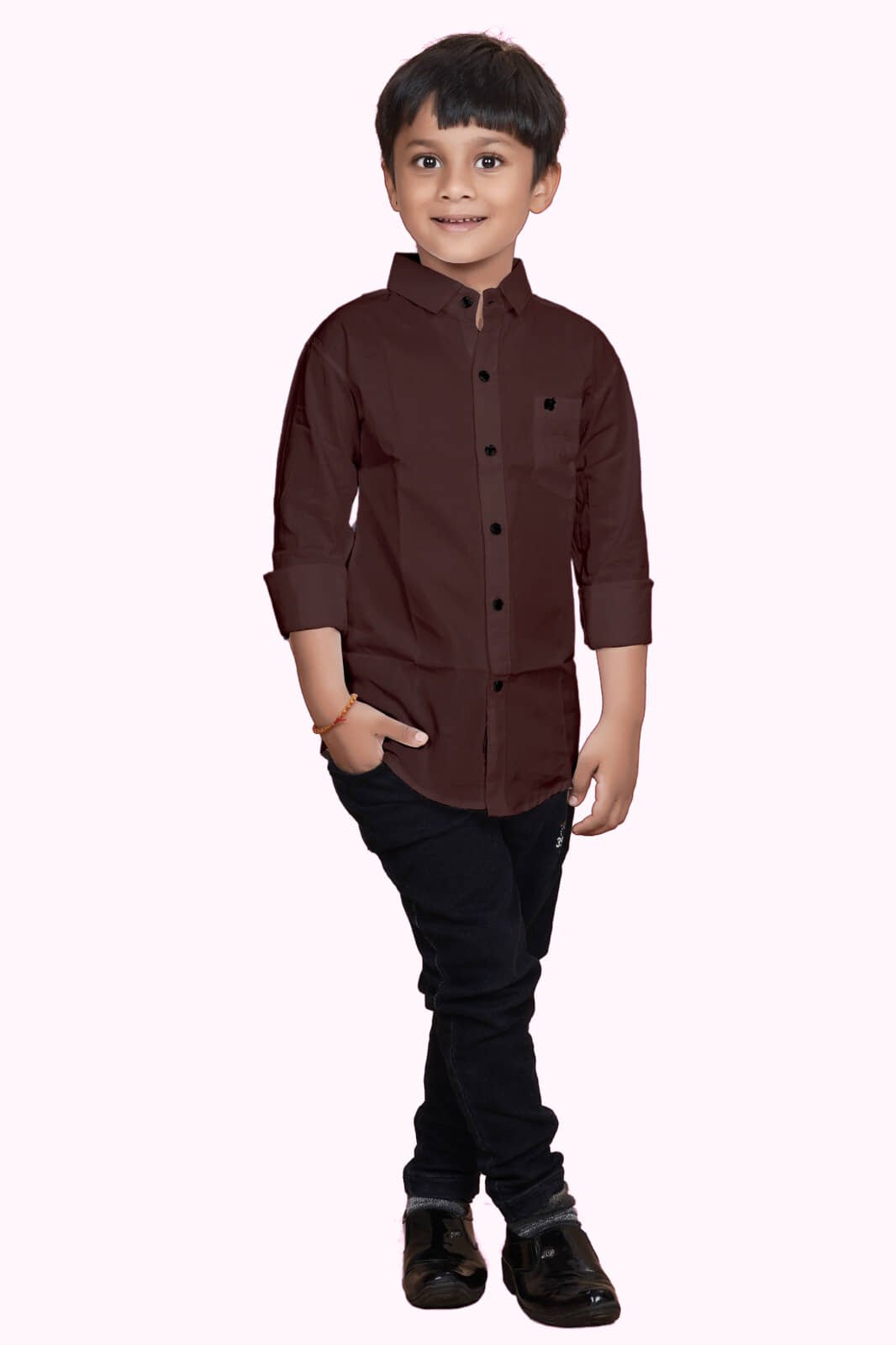 Pack of 1 Boys 100% Cotton Full Sleeves Shirt ( Brown )