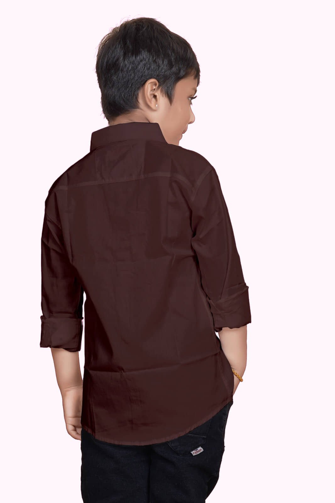 Pack of 1 Boys 100% Cotton Full Sleeves Shirt ( Brown ) - Image 2