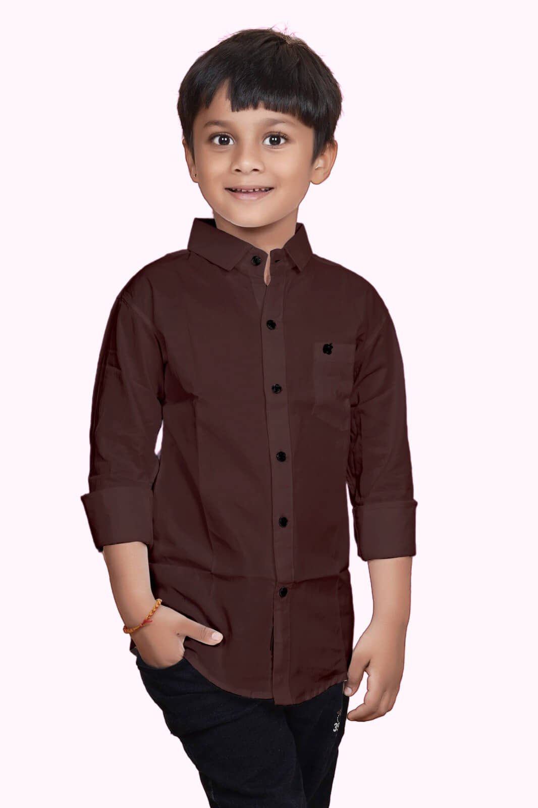 Pack of 1 Boys 100% Cotton Full Sleeves Shirt ( Brown ) - Image 3