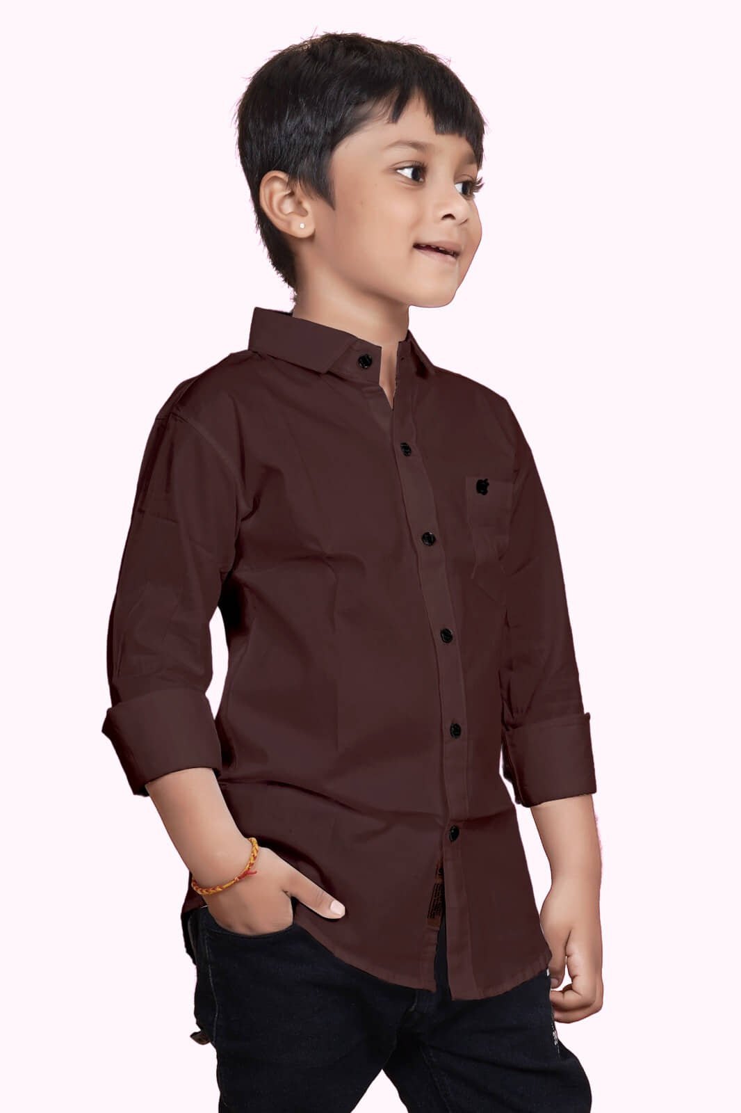 Pack of 1 Boys 100% Cotton Full Sleeves Shirt ( Brown ) - Image 4