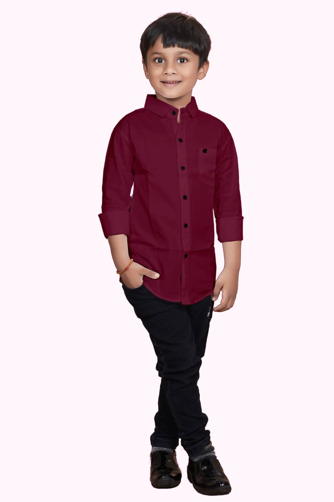 Pack of 1 Boys 100% Cotton Full Sleeves Shirt ( Dark Red )