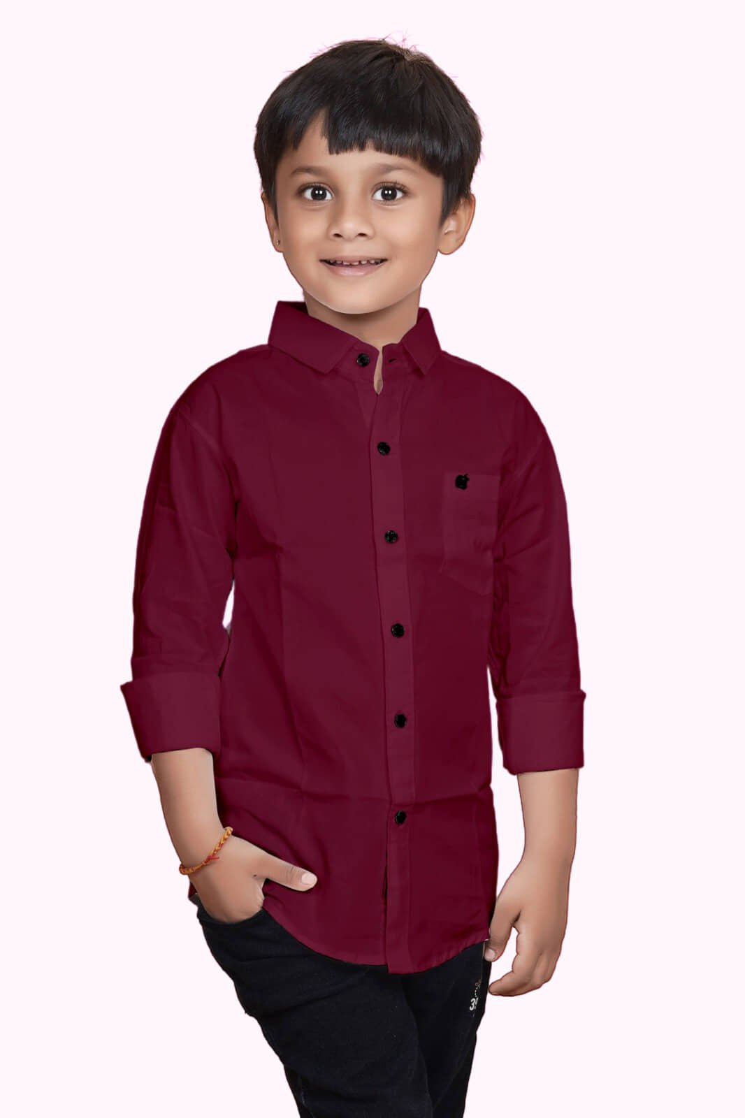 Pack of 1 Boys 100% Cotton Full Sleeves Shirt ( Dark Red ) - Image 2
