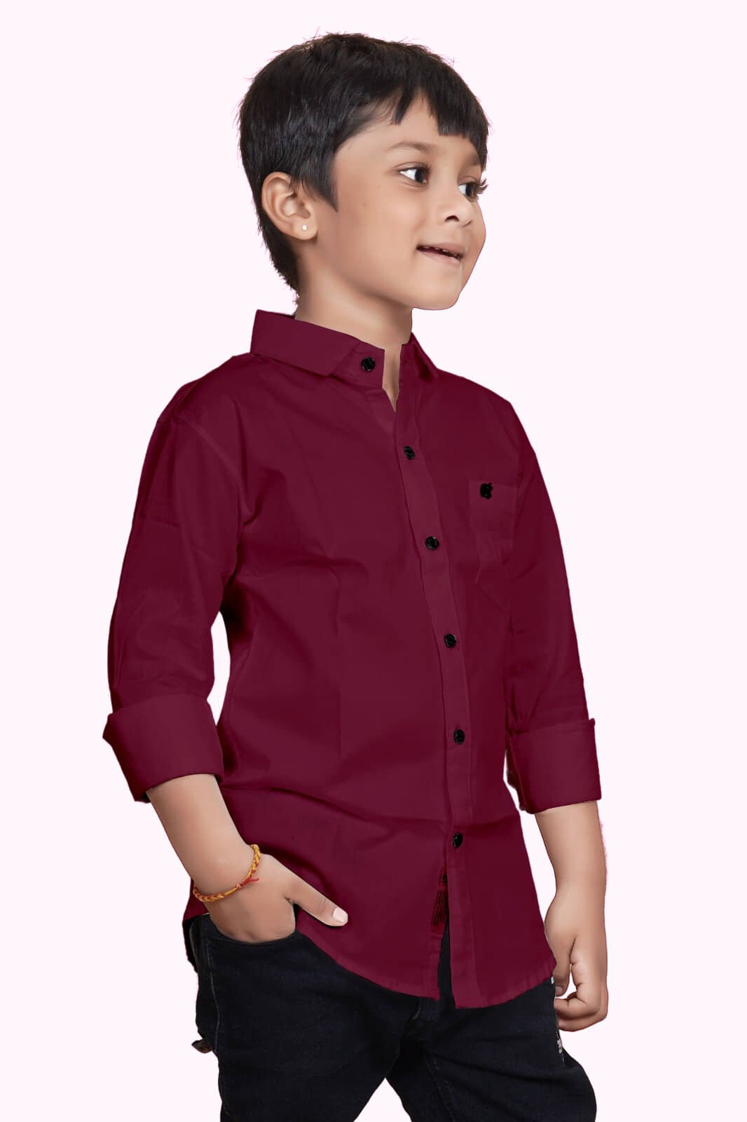 Pack of 1 Boys 100% Cotton Full Sleeves Shirt ( Dark Red ) - Image 3