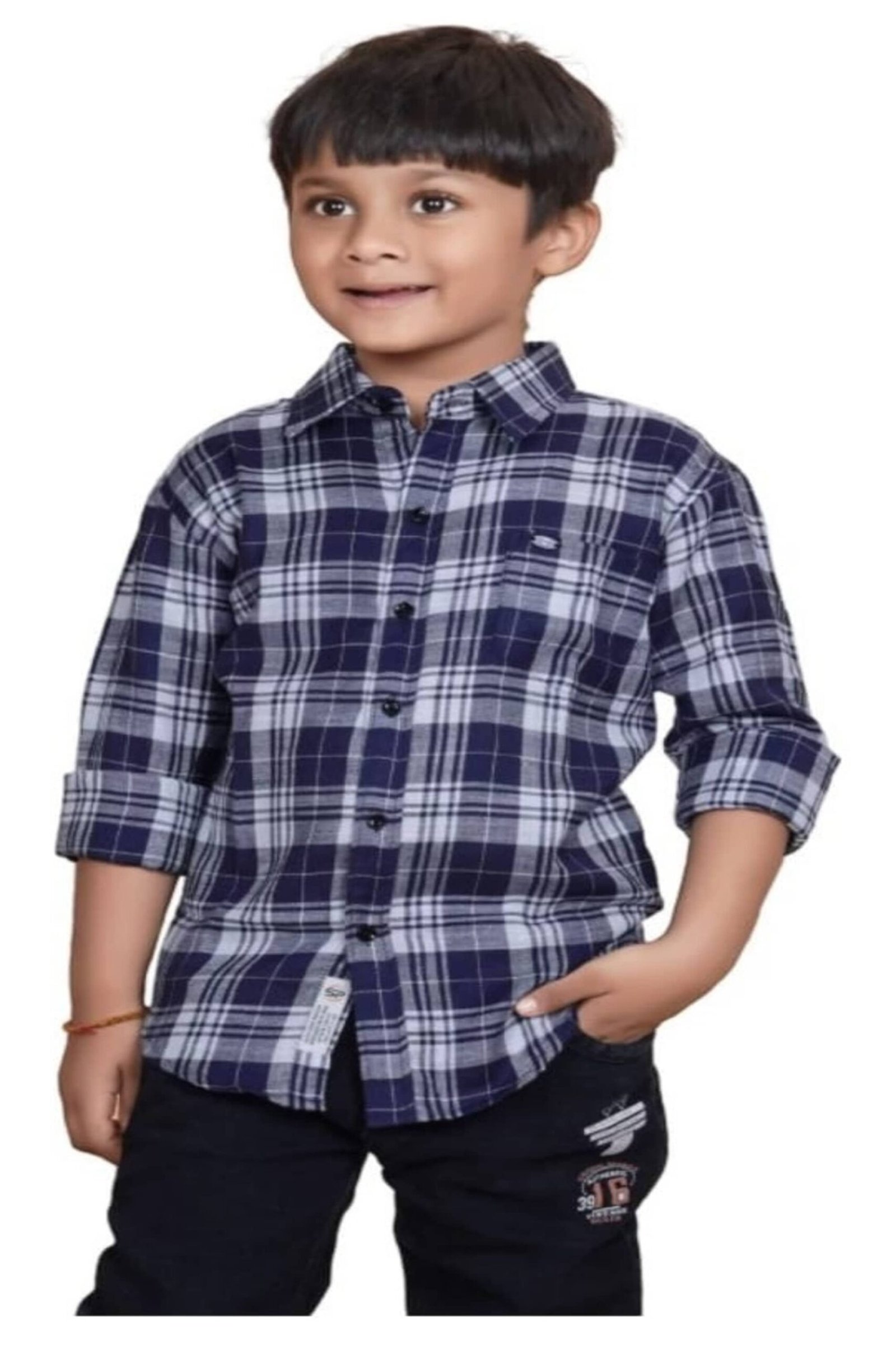 Pack of 1 Boys Cotton Blend Full Sleeves Shirt ( Blue,White )