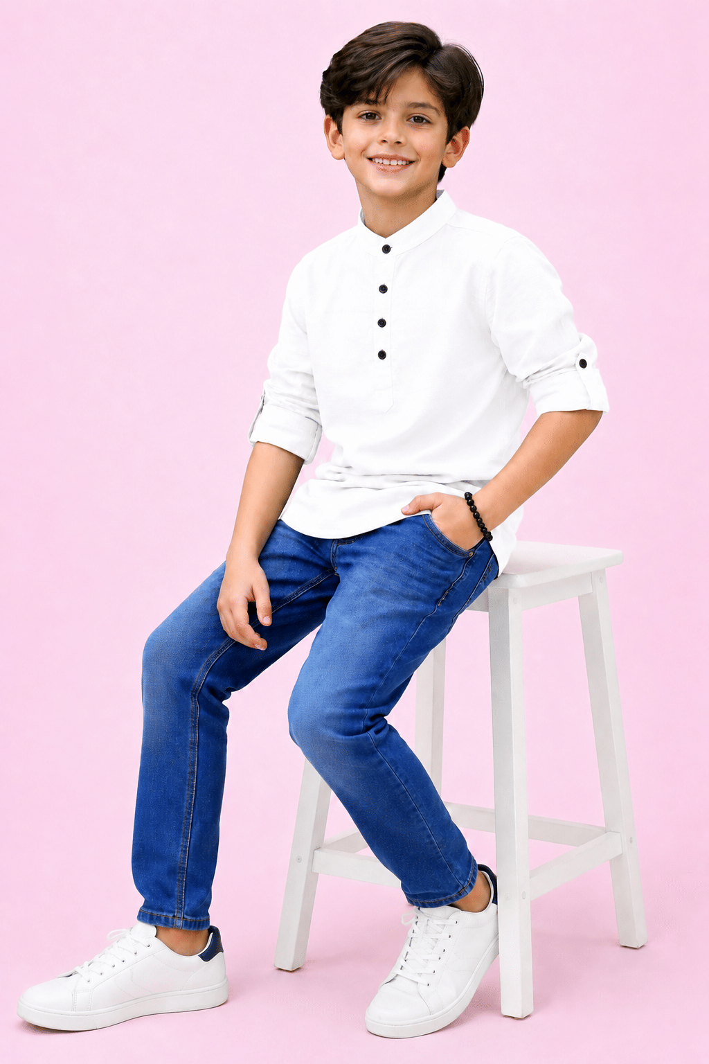 Pack of 1 Boys Cotton Blend Full Sleeves Shirt ( White ) - Image 4