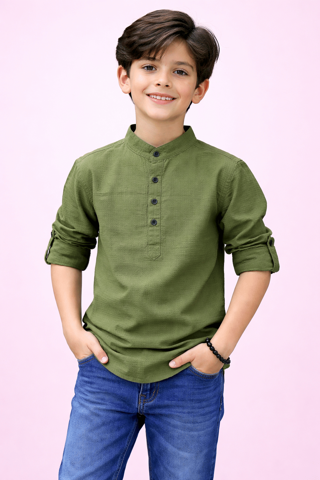Pack of 1 Boys Cotton Blend Full Sleeves Shirt ( Green )