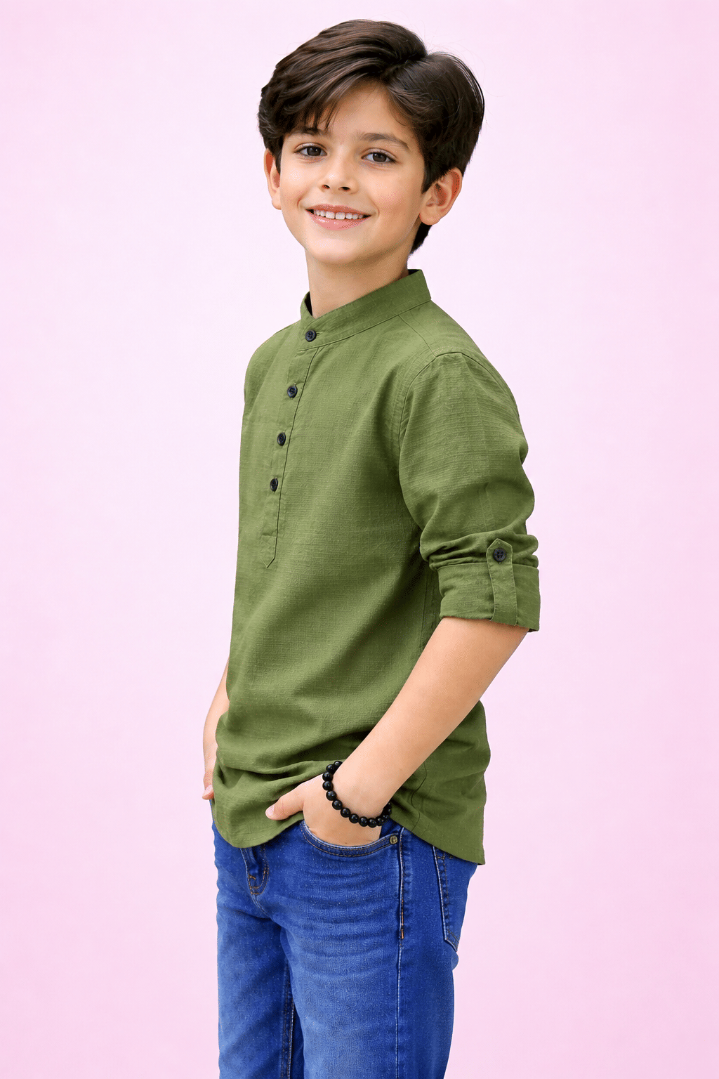 Pack of 1 Boys Cotton Blend Full Sleeves Shirt ( Green ) - Image 3