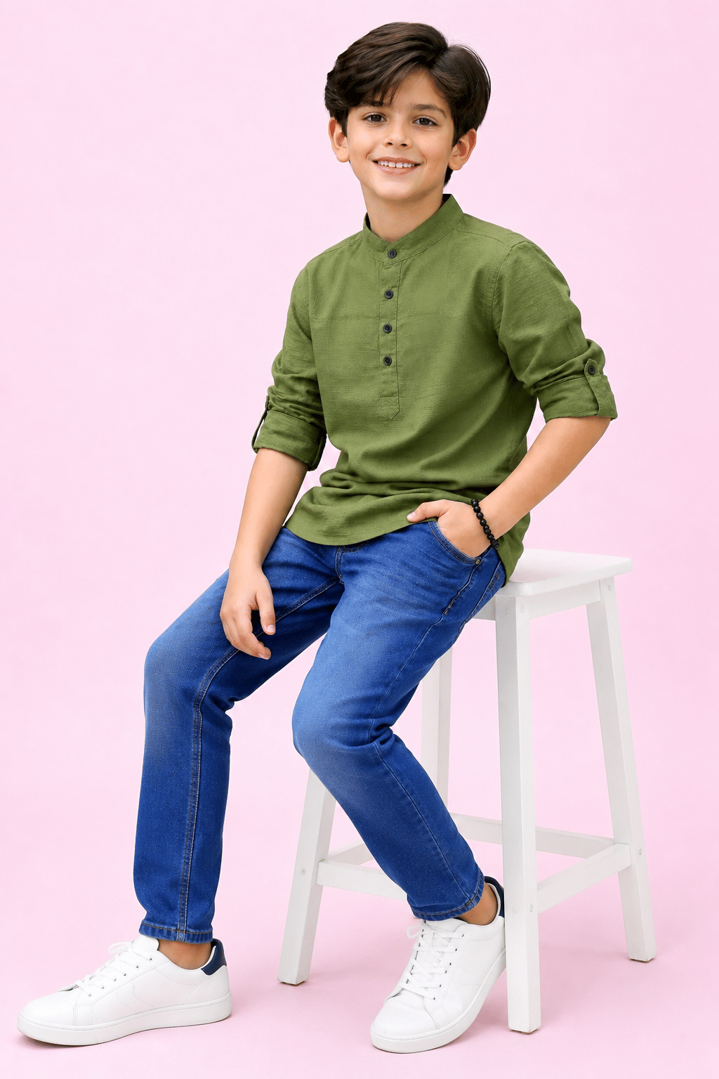 Pack of 1 Boys Cotton Blend Full Sleeves Shirt ( Green ) - Image 4