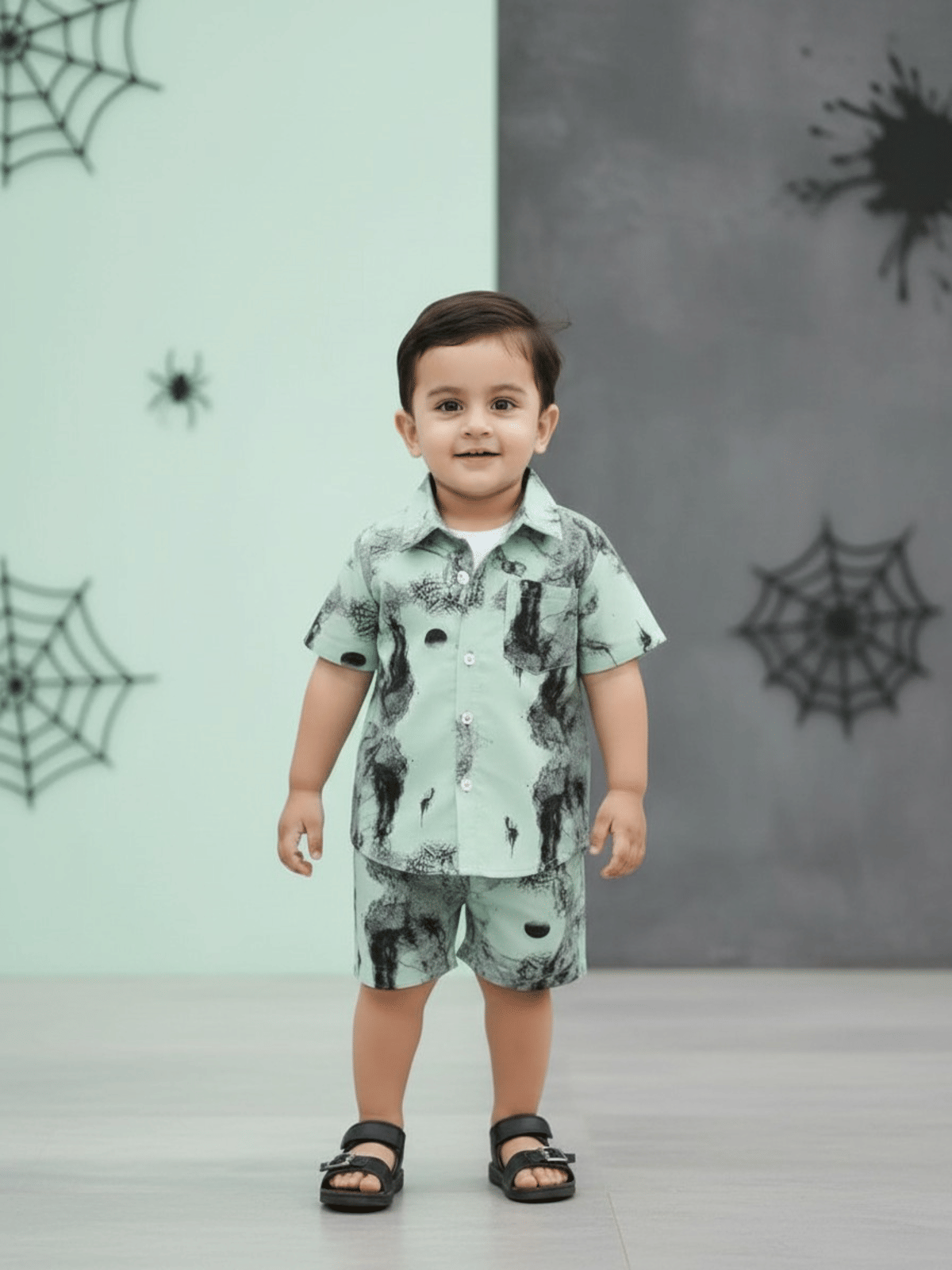 Baby Boys Cotton Blend Shirt & Shorts Set ( Mint Green , Pack of 1 )
