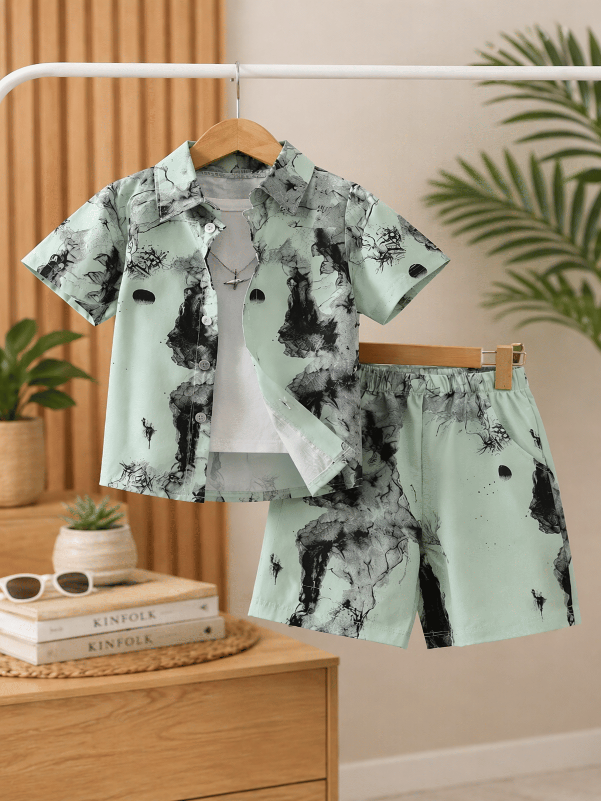Baby Boys Cotton Blend Shirt & Shorts Set ( Mint Green , Pack of 1 ) - Image 5
