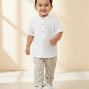 Baby Boys Cotton T-Shirt & Pants Set ( White , Pack of 1 )