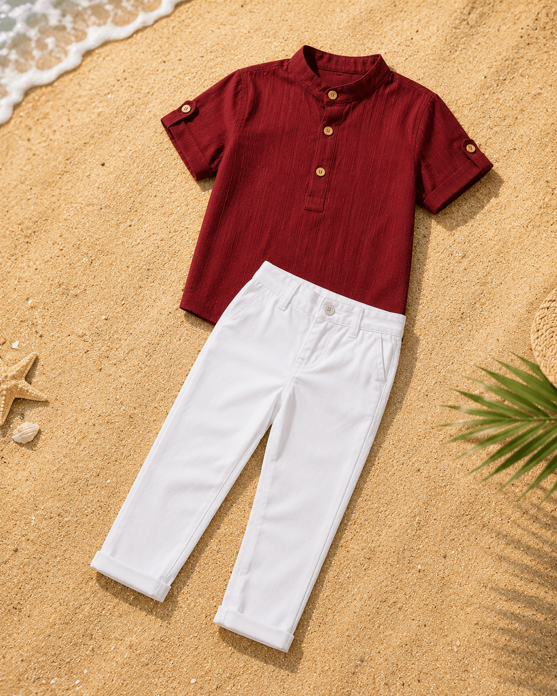 Baby Boys Cotton Blend Shirt & Pants Set ( Maroon , Pack of 1 )
