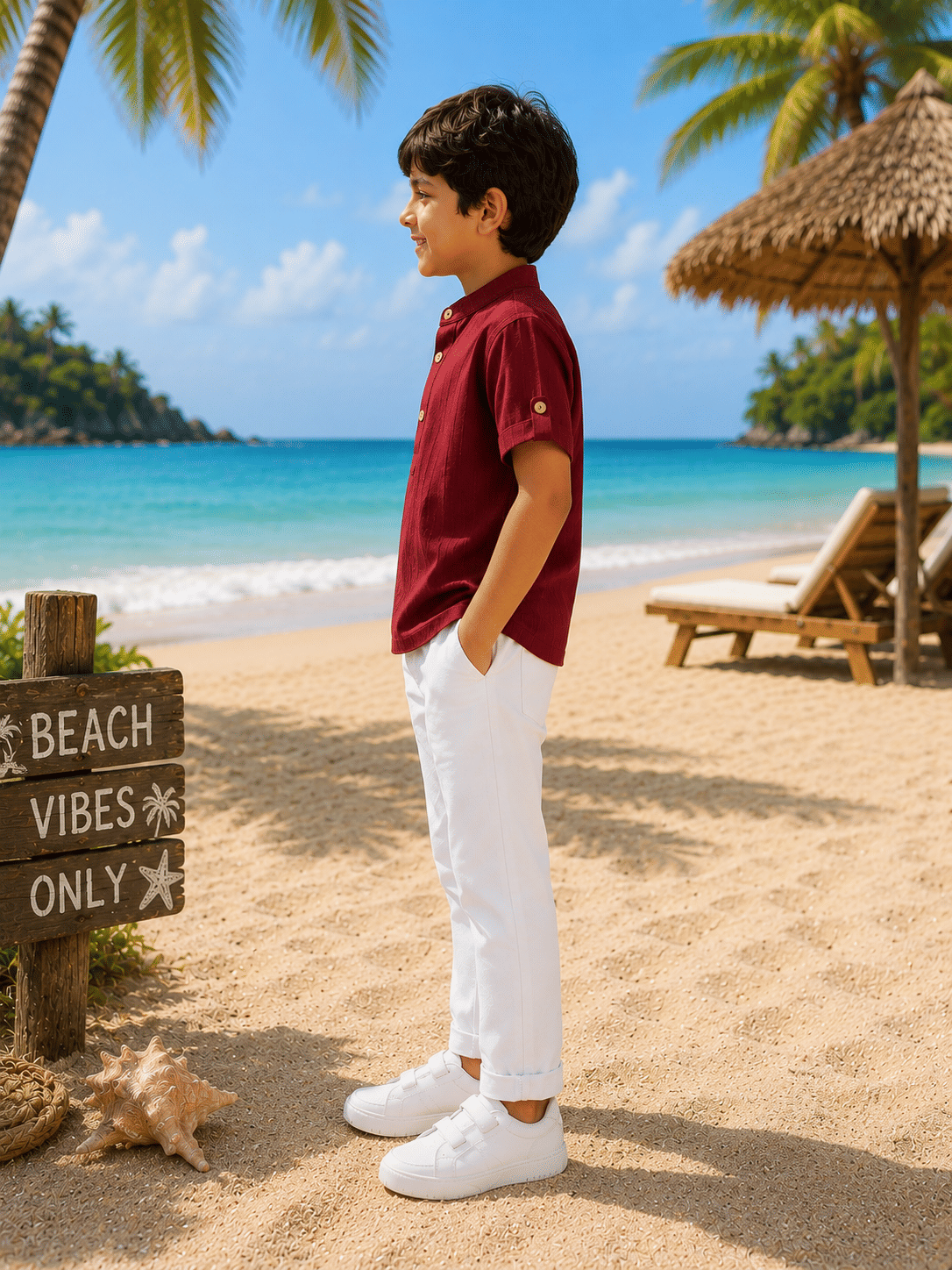 Baby Boys Cotton Blend Shirt & Pants Set ( Maroon , Pack of 1 ) - Image 3