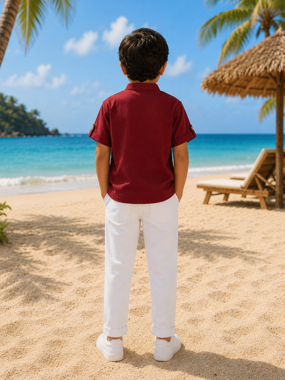 Baby Boys Cotton Blend Shirt & Pants Set ( Maroon , Pack of 1 ) - Image 5