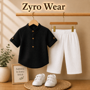 Baby Boys Cotton Blend Shirt & Pants Set ( Black , Pack of 1 )