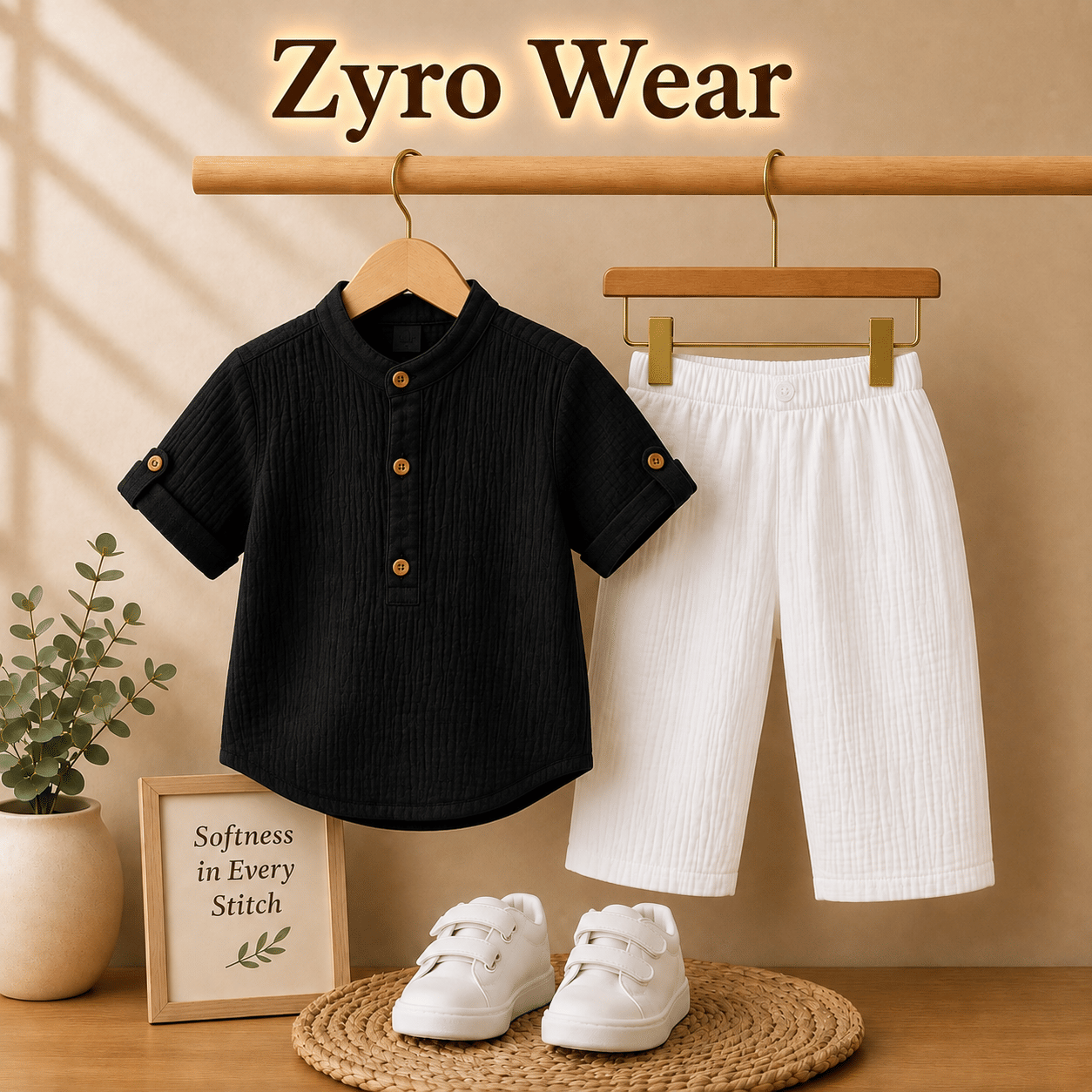 Baby Boys Cotton Blend Shirt & Pants Set ( Black , Pack of 1 )