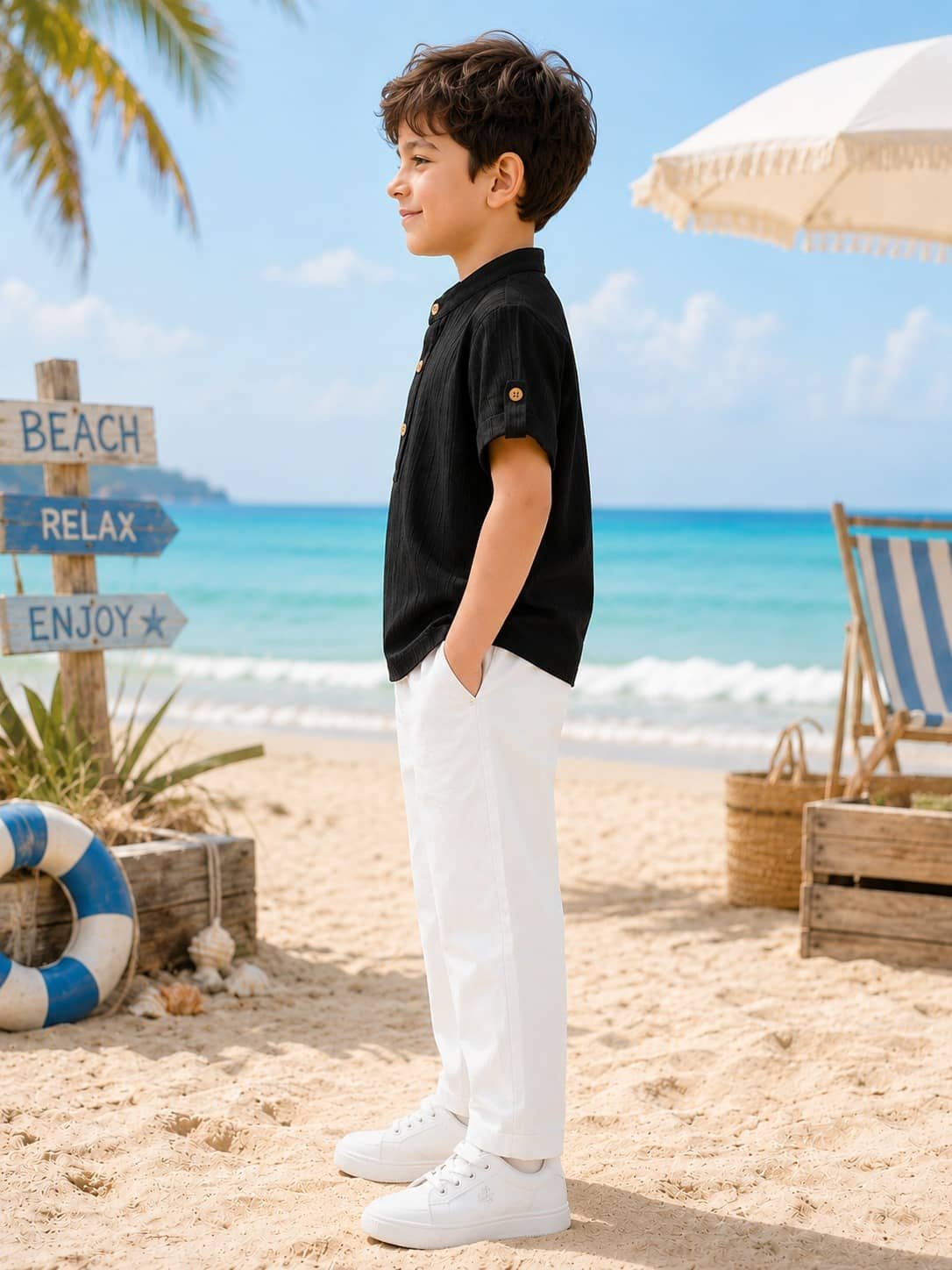 Baby Boys Cotton Blend Shirt & Pants Set ( Black , Pack of 1 ) - Image 2