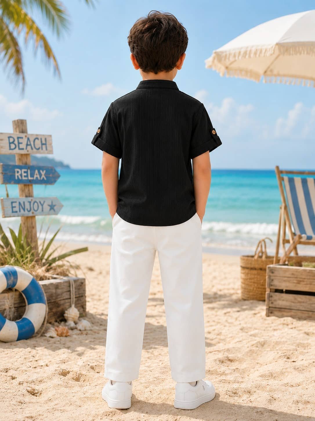 Baby Boys Cotton Blend Shirt & Pants Set ( Black , Pack of 1 ) - Image 3