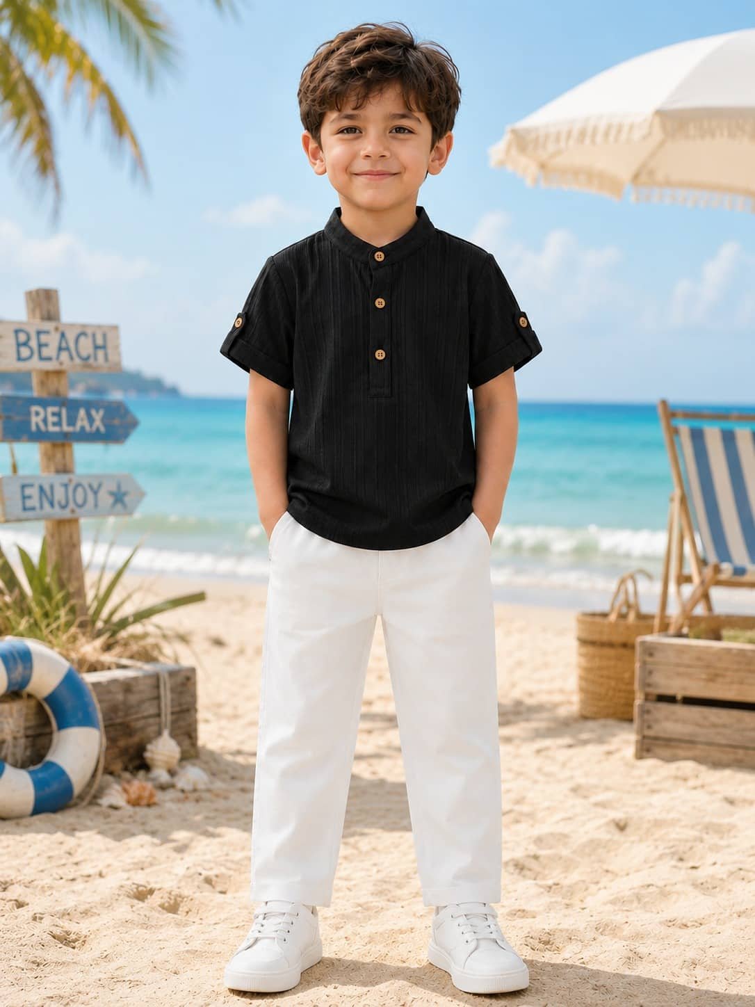 Baby Boys Cotton Blend Shirt & Pants Set ( Black , Pack of 1 ) - Image 4