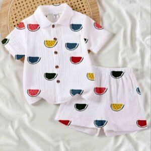 Cotton Blend Printed T-shirt With Shorts Co-Ord Set For Boys ( White )