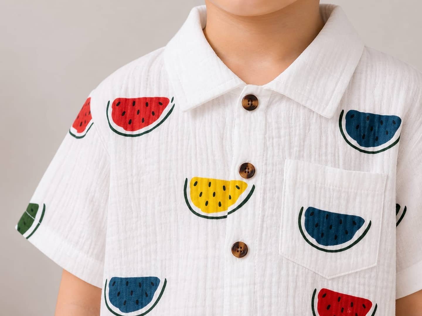 Cotton Blend Printed Shirt With Shorts Co-Ord Set For Boys ( White ) - Image 4