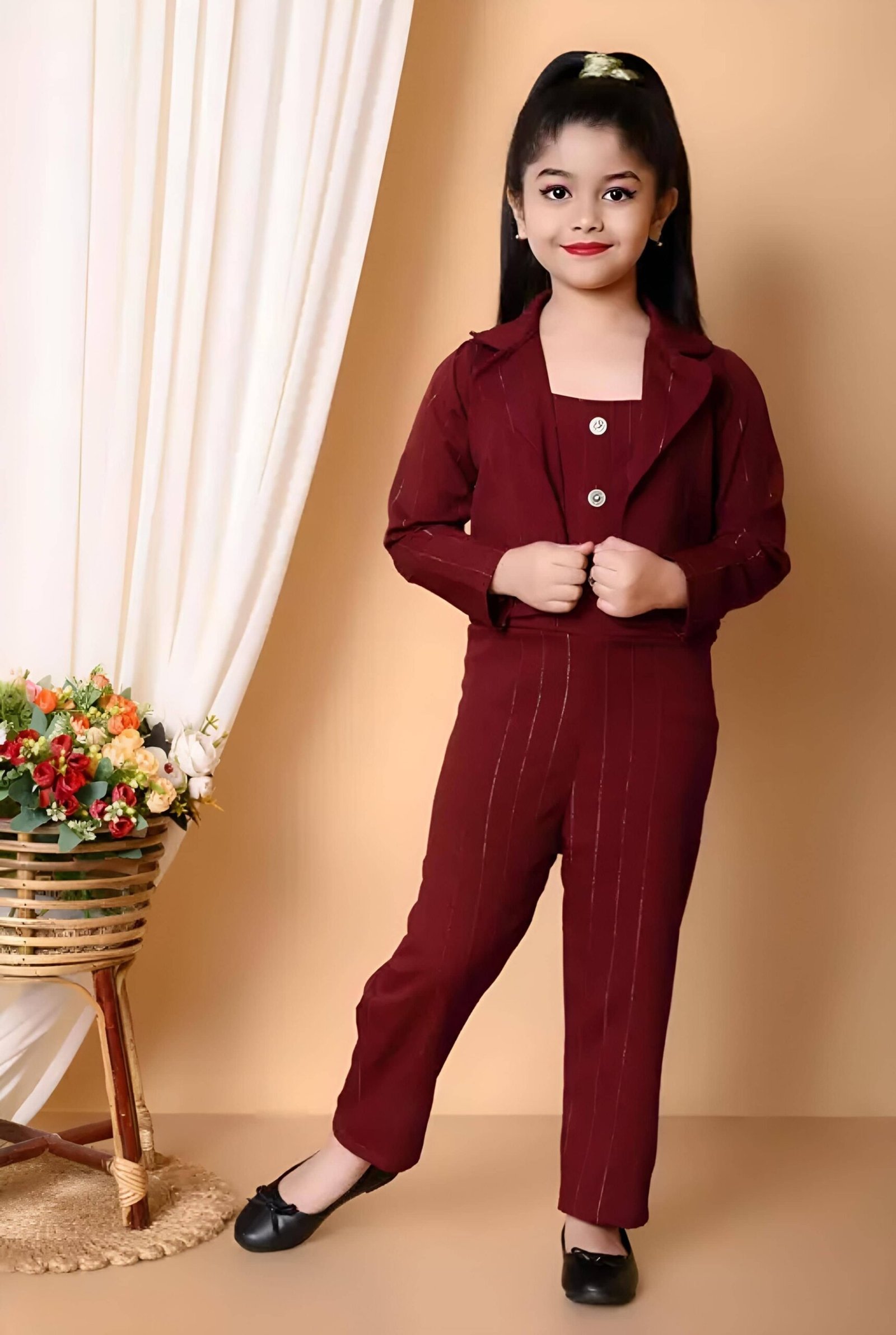 Zenat Baby Girls Cotton Blend Jumpsuit ( Pack of 1 , Maroon )