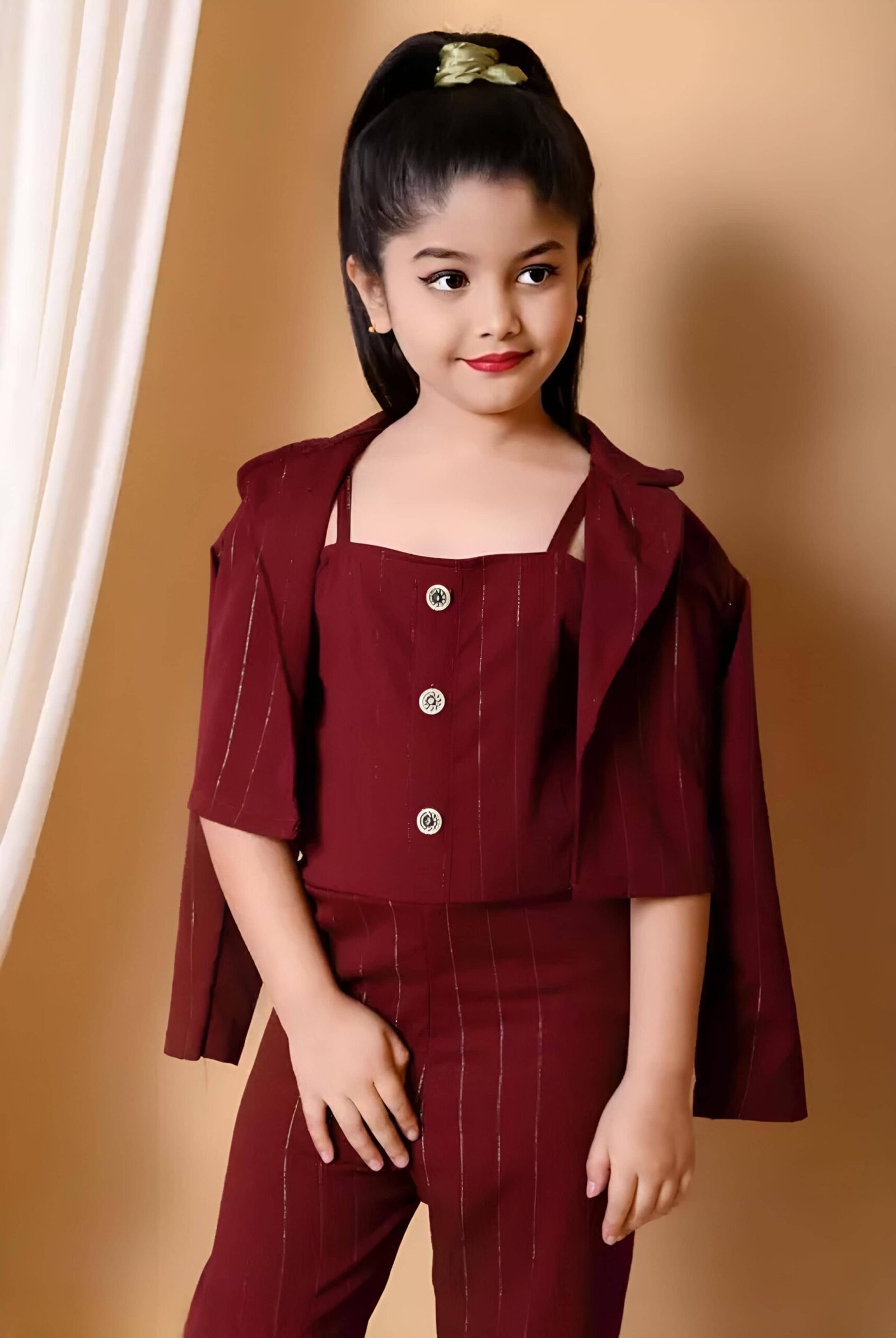 Zenat Baby Girls Cotton Blend Jumpsuit ( Pack of 1 , Maroon ) - Image 3