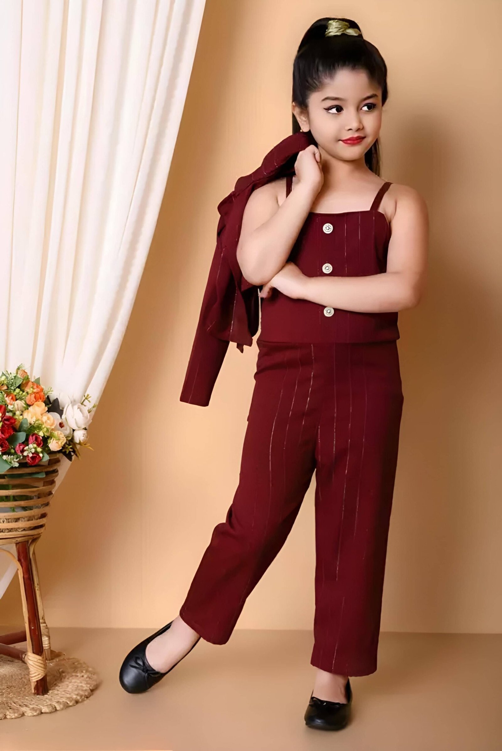 Zenat Baby Girls Cotton Blend Jumpsuit ( Pack of 1 , Maroon ) - Image 4