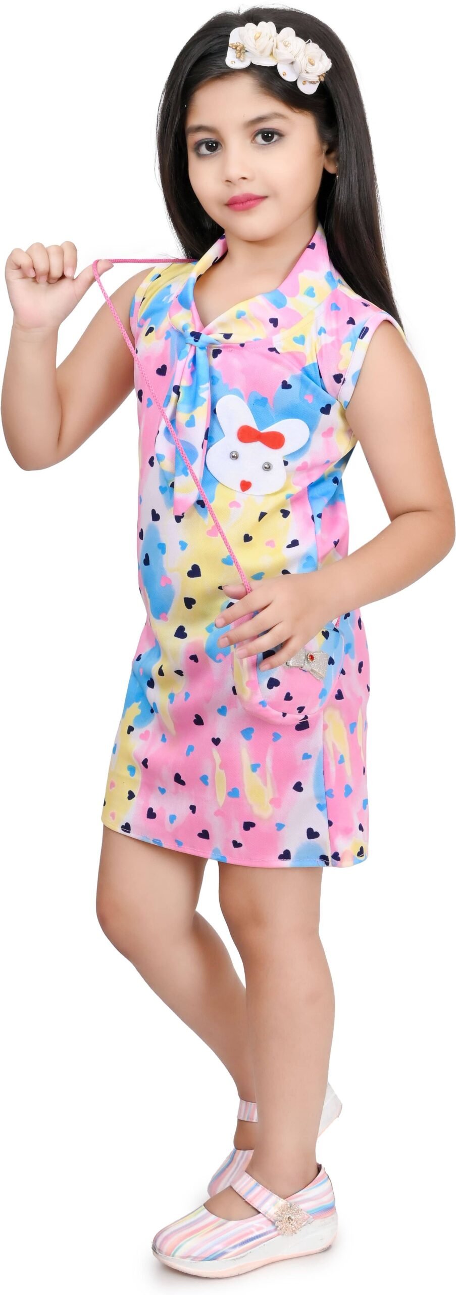 Zenat Cotton Blend Frock For Girls ( Pack of 1 , Pink ) - Image 4
