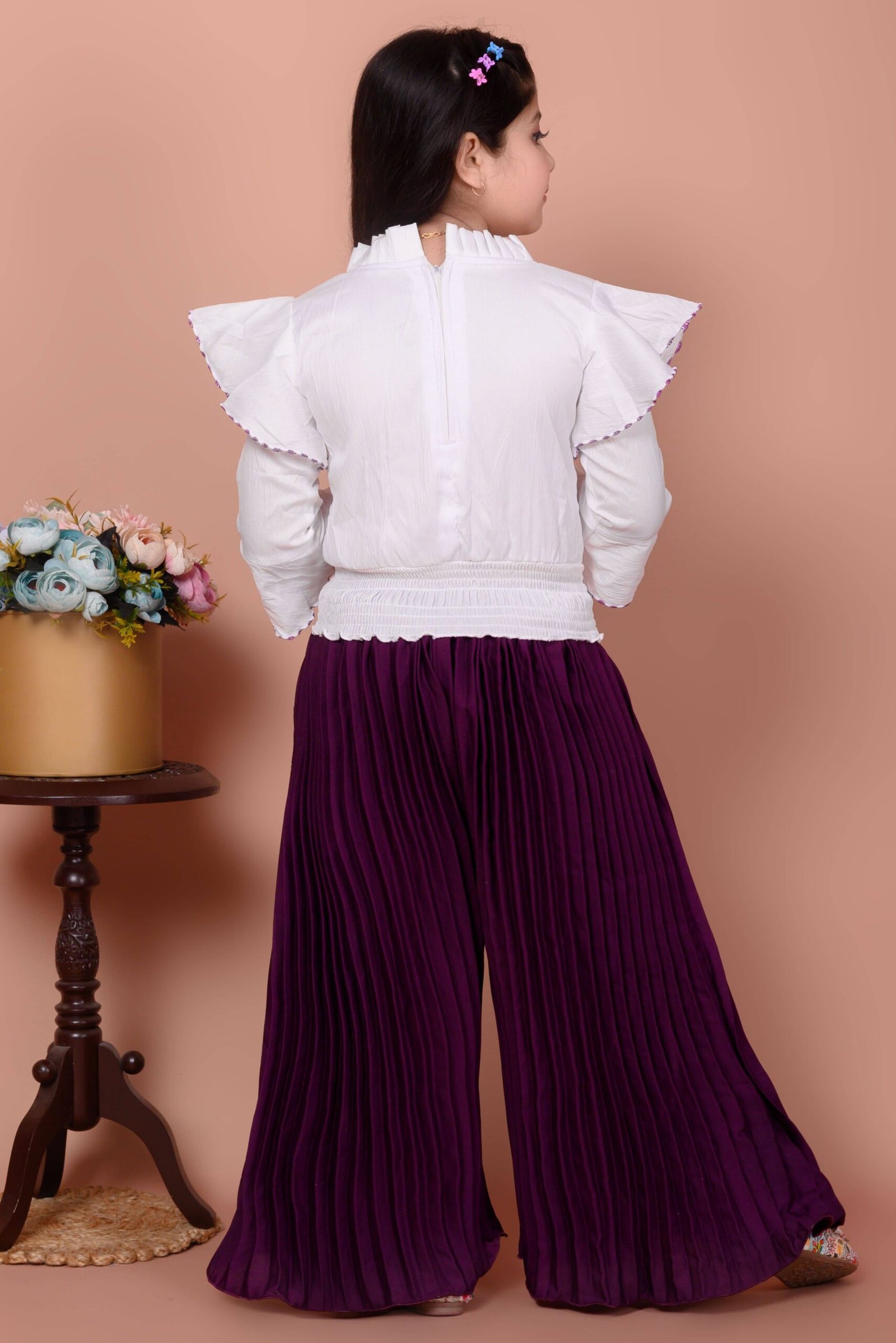 Zenat Pack of 1 Girls Georgette T-shirt & Pyjama ( Purple ) - Image 2