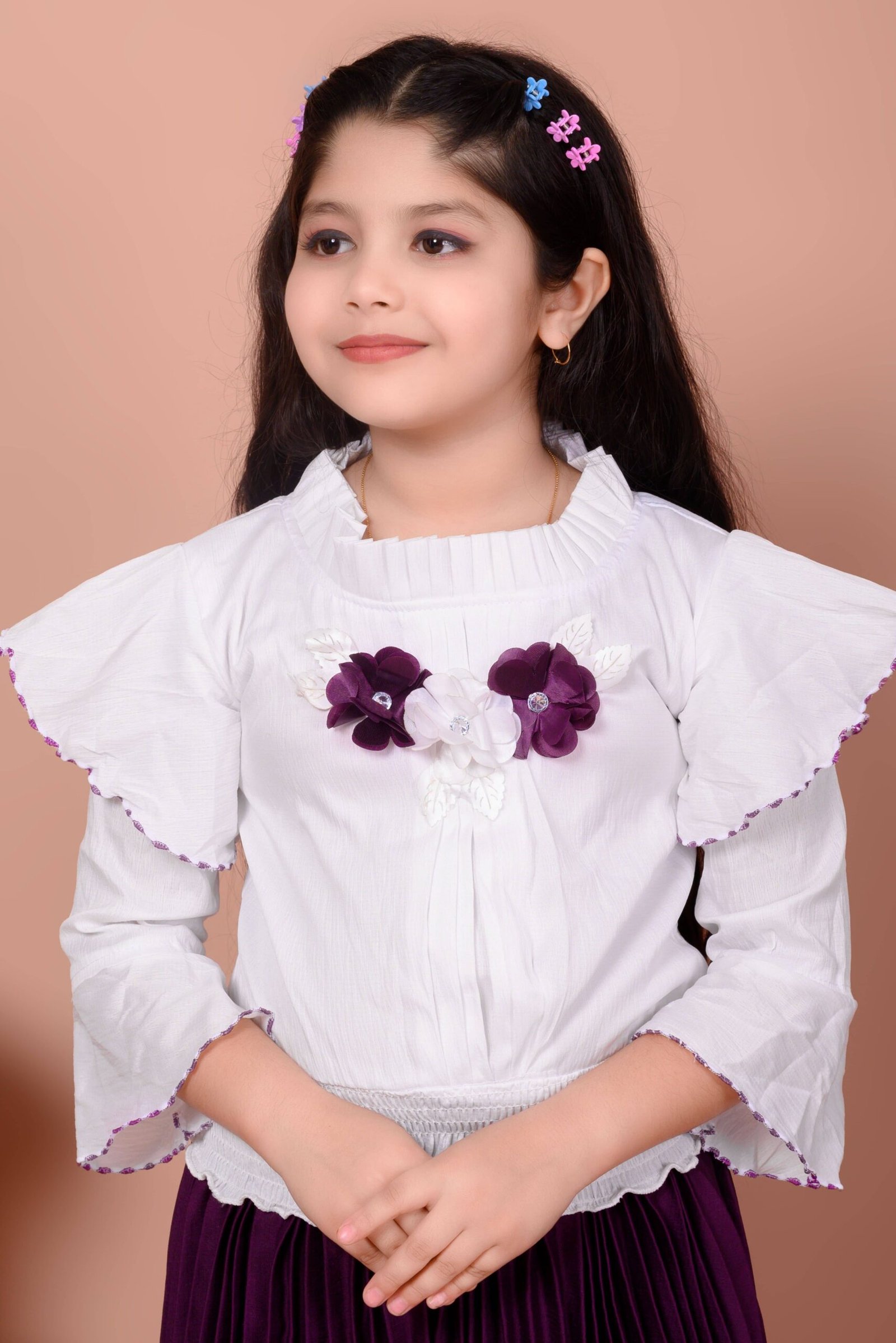 Zenat Pack of 1 Girls Georgette T-shirt & Pyjama ( Purple ) - Image 4