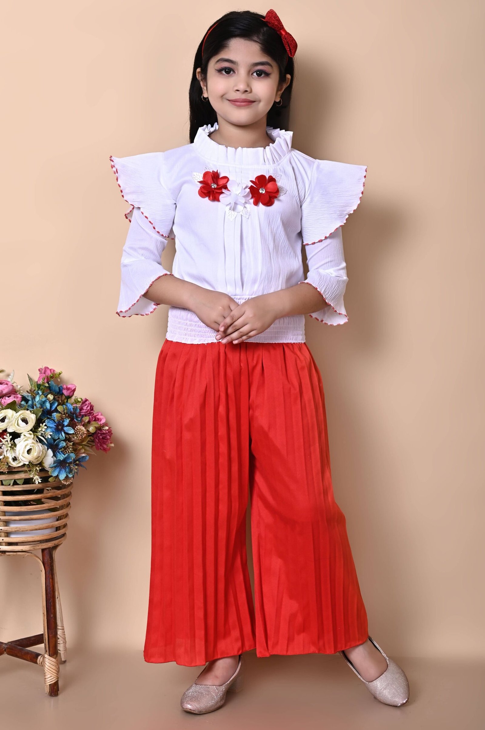 Zenat Pack of 1 Girls Georgette T-shirt & Pyjama ( Red )