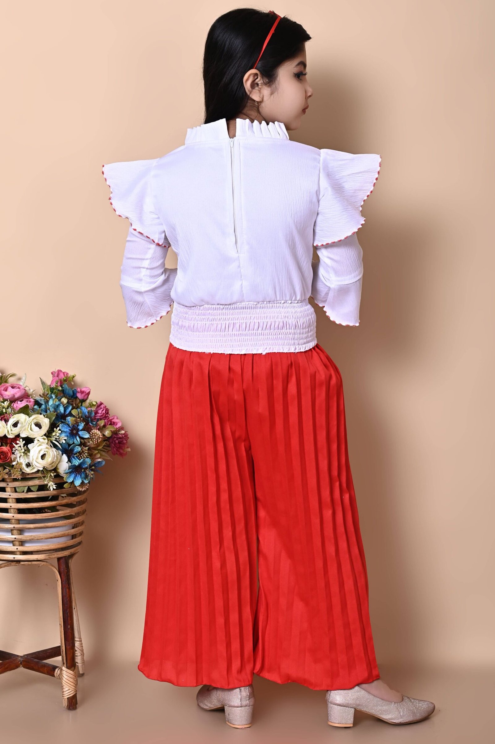Zenat Pack of 1 Girls Georgette T-shirt & Pyjama ( Red ) - Image 3
