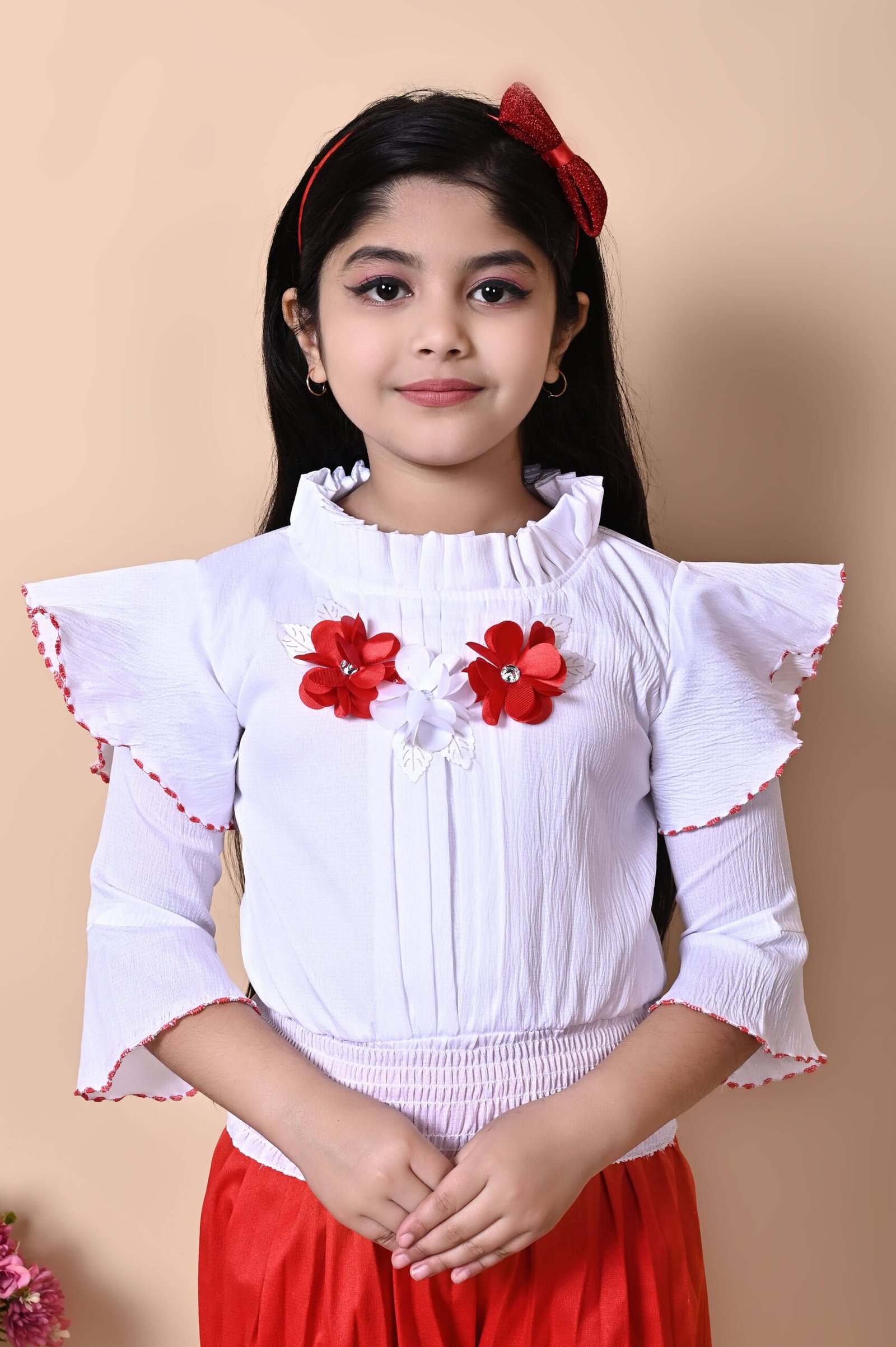 Zenat Pack of 1 Girls Georgette T-shirt & Pyjama ( Red ) - Image 4