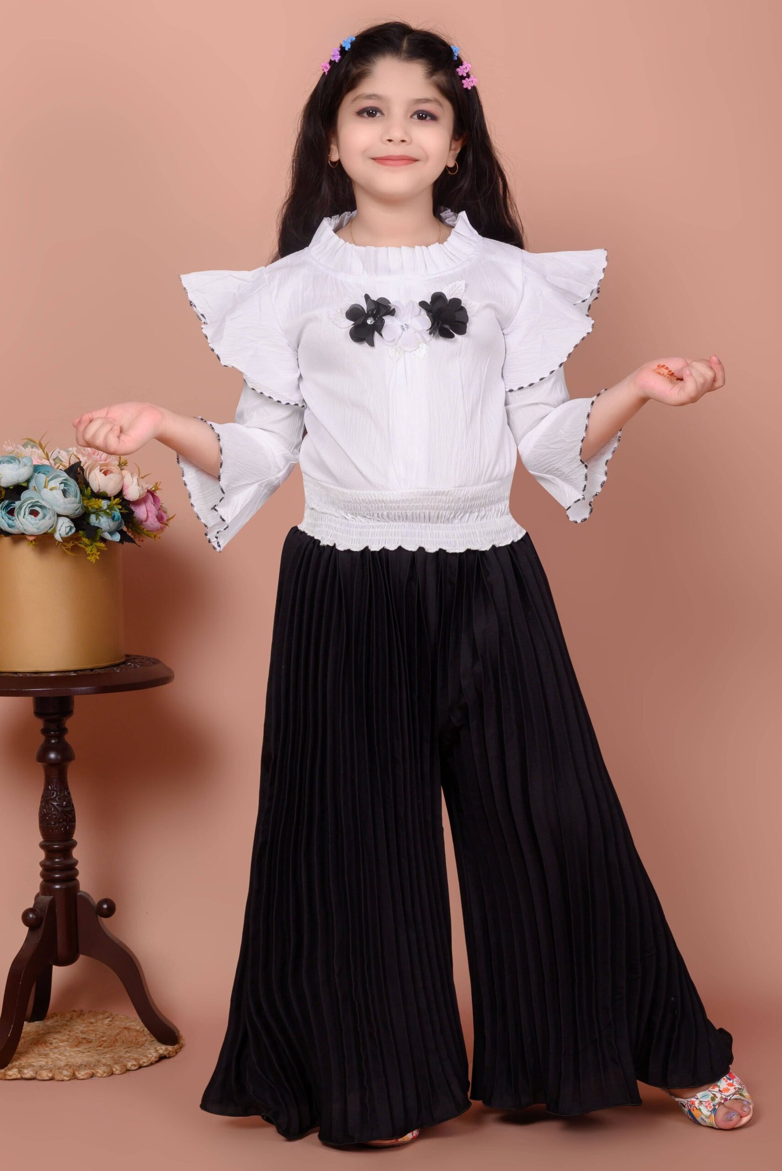 Zenat Pack of 1 Girls Georgette T-shirt & Pyjama ( Black )