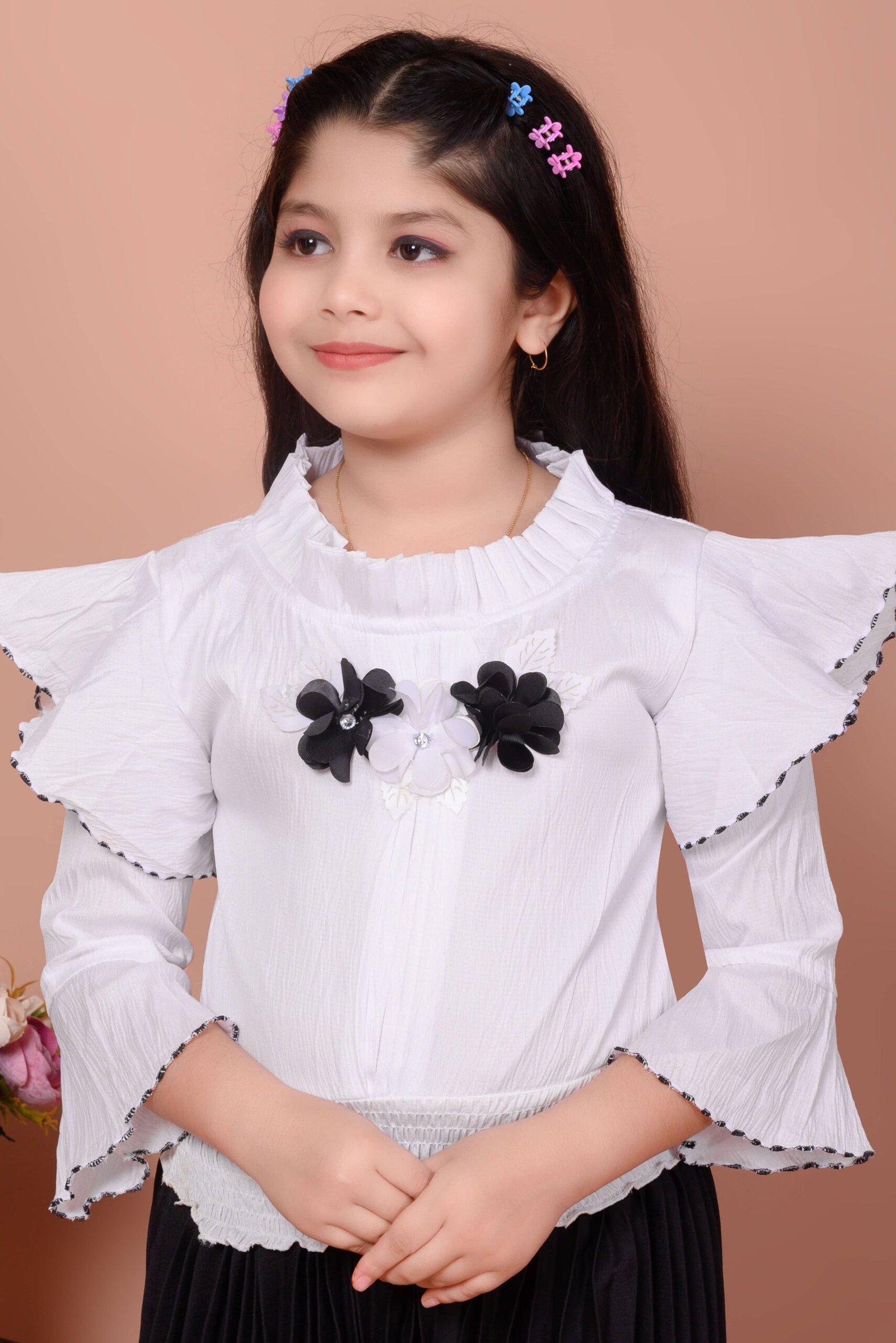 Zenat Pack of 1 Girls Georgette T-shirt & Pyjama ( Black ) - Image 4