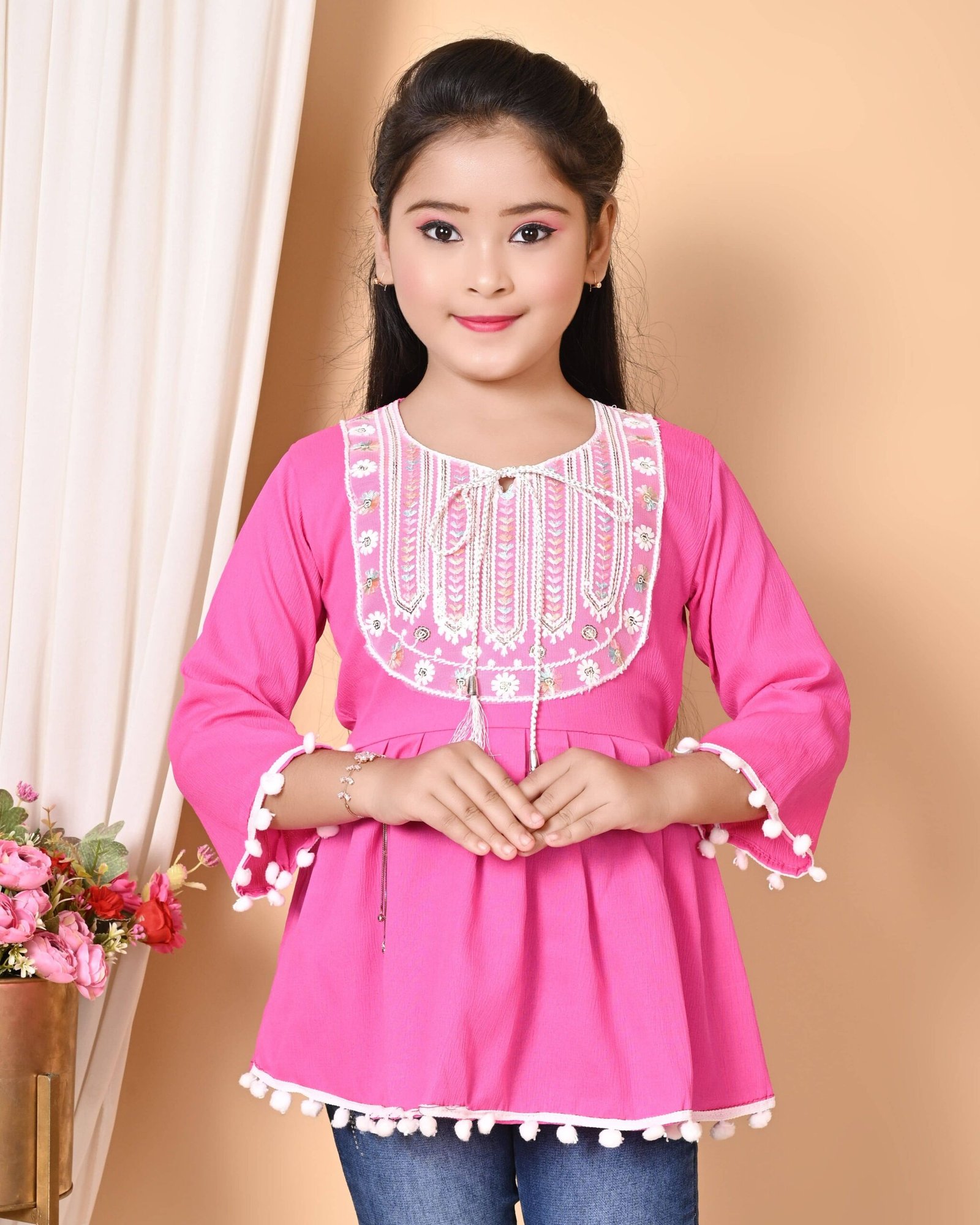 Zenat Pack of 1 Girls Rayon Top ( Pink )