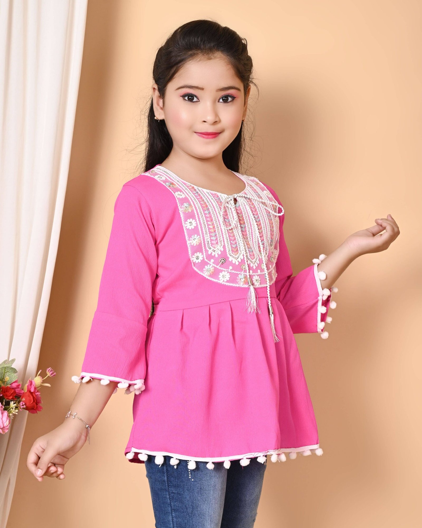Zenat Pack of 1 Girls Rayon Top ( Pink ) - Image 3